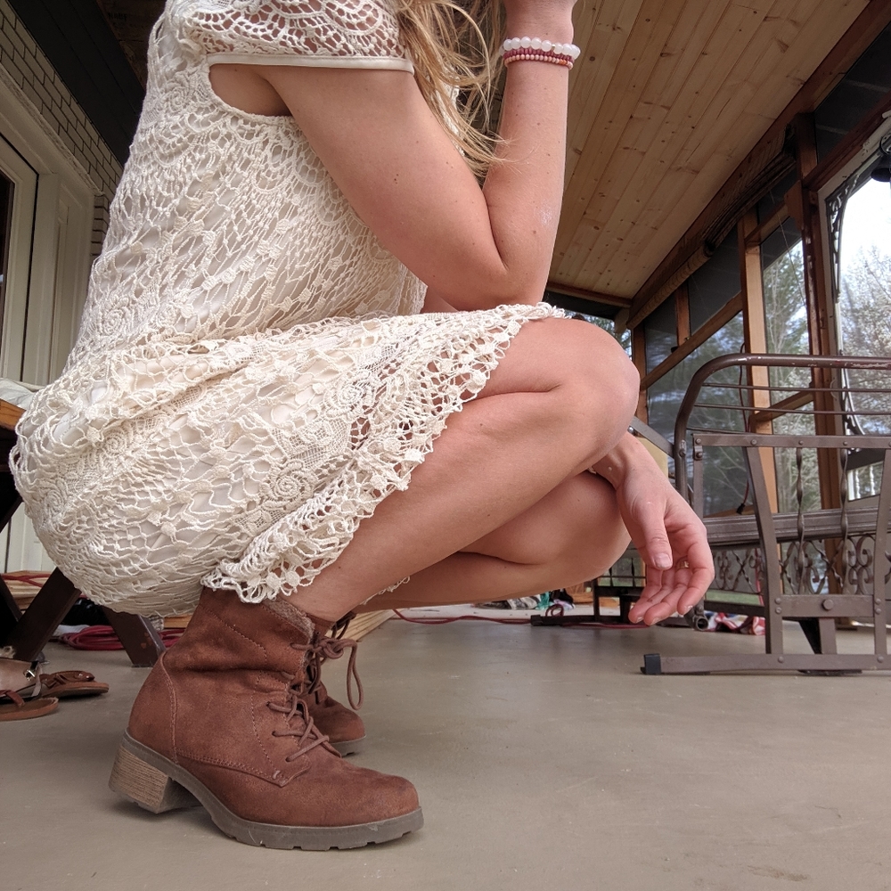 Brown boots, size 8 but fits me and I wear size 7